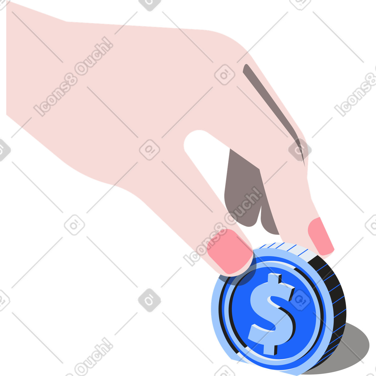 Illustration Main avec une pièce de monnaie dans le style Editorial à télécharger aux formats PNG, SVG