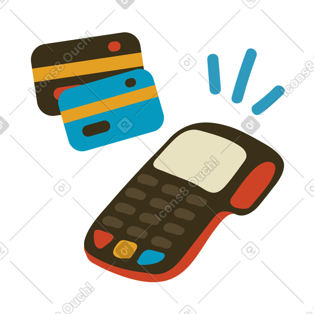 Ilustración Terminal pos que recibe el pago con tarjeta en estilo Arabica a descargar en PNG y SVG