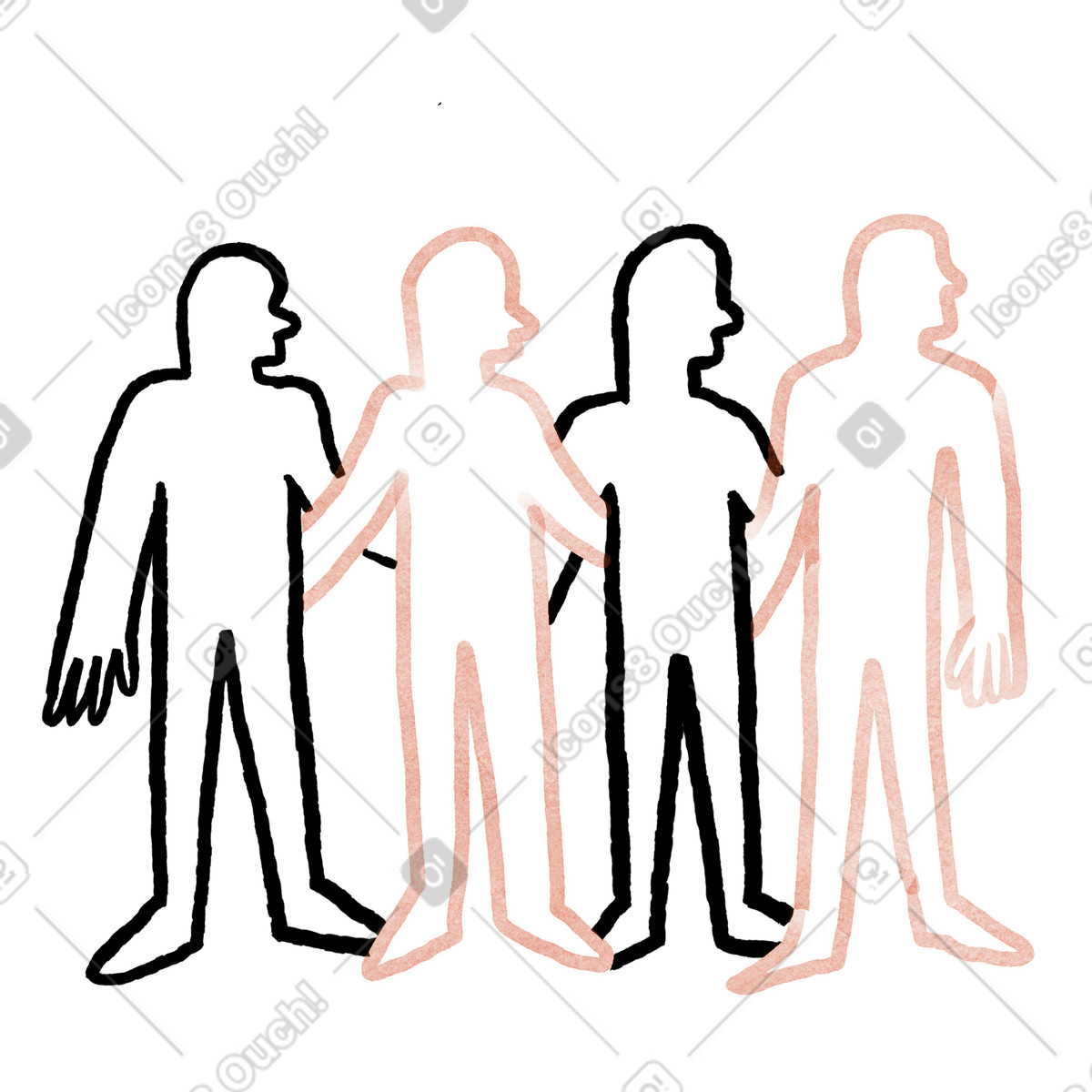 下载 Anthropic Claude Hand Drawn 风格的 Community figures holding hands supporting unity and mutual connection together 插画，支持 PNG、SVG 格式