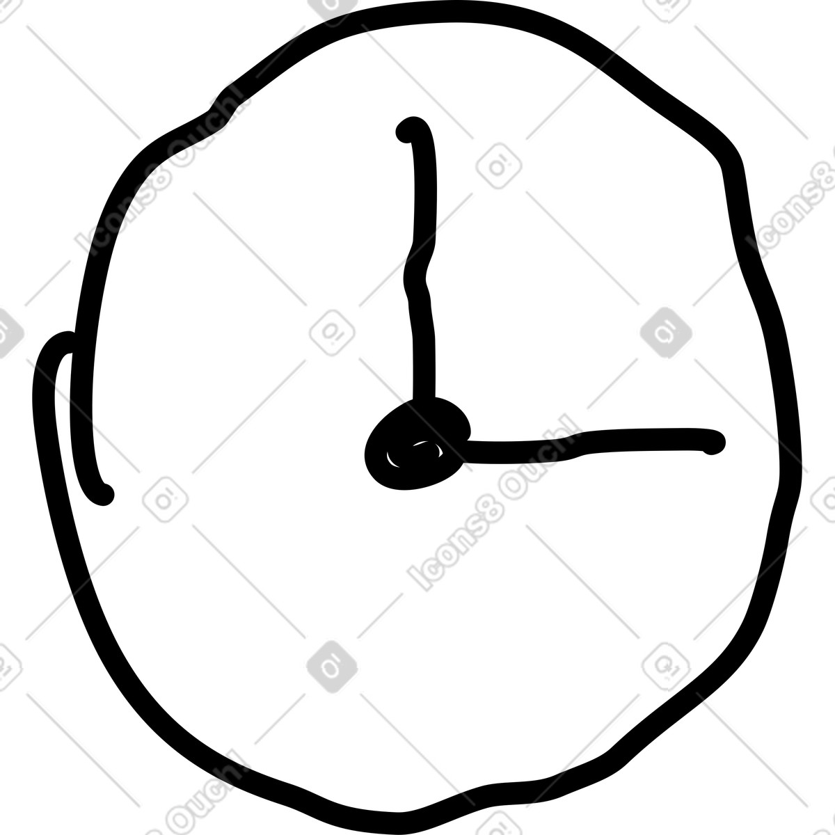 Clock minimal doodle with hour hand pointing toward twelve-Illustration im Rondy Stickers-Stil als Download in PNG, SVG
