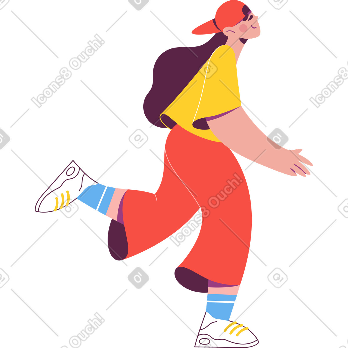 Ilustração de Garota feliz levantou a perna em no estilo Sammy para baixar em PNG, SVG