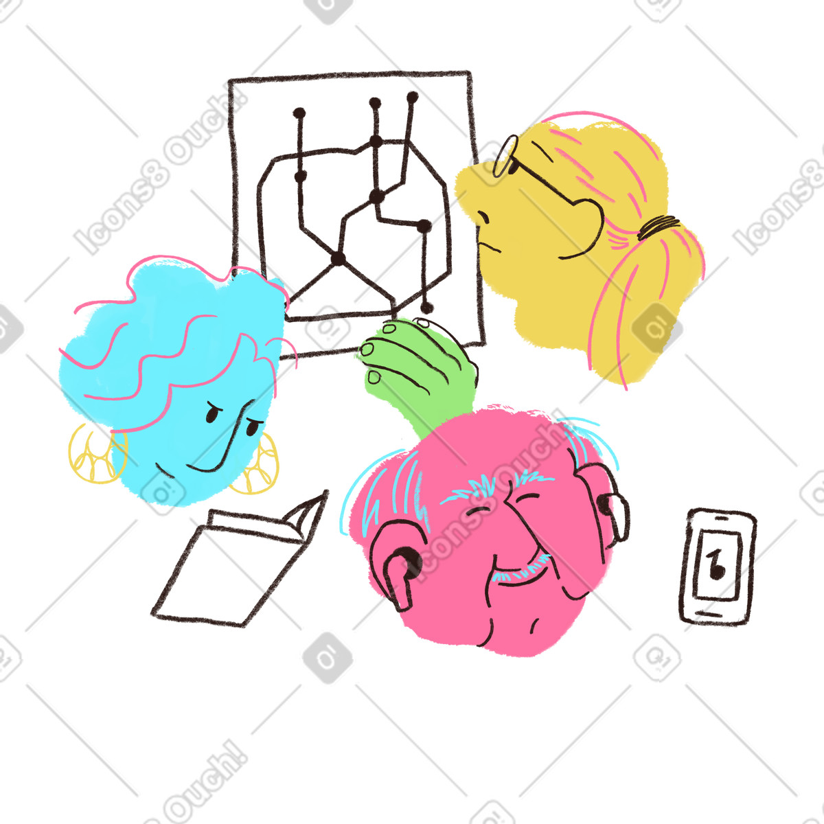 下载 Blobby 风格的 地铁里看地图的人们 插画，支持 PNG、SVG 格式