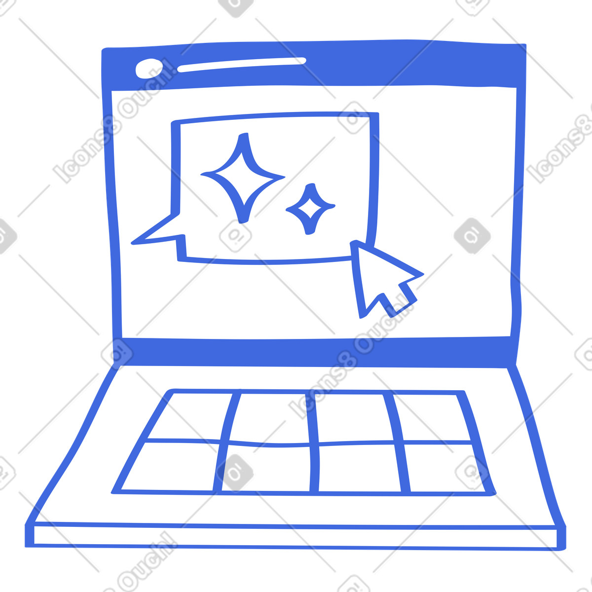 Online chatbot conversation displayed on laptop messaging window-Illustration im Ballpoint Pen-Stil als Download in PNG, SVG