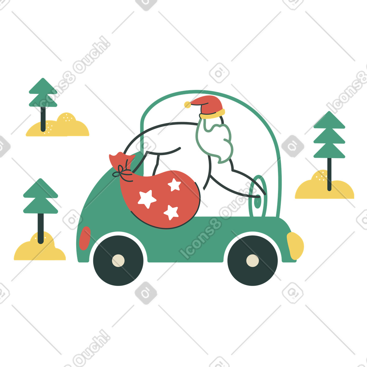 Santa in a car illustrazione stile Macaroni scarica PNG, SVG
