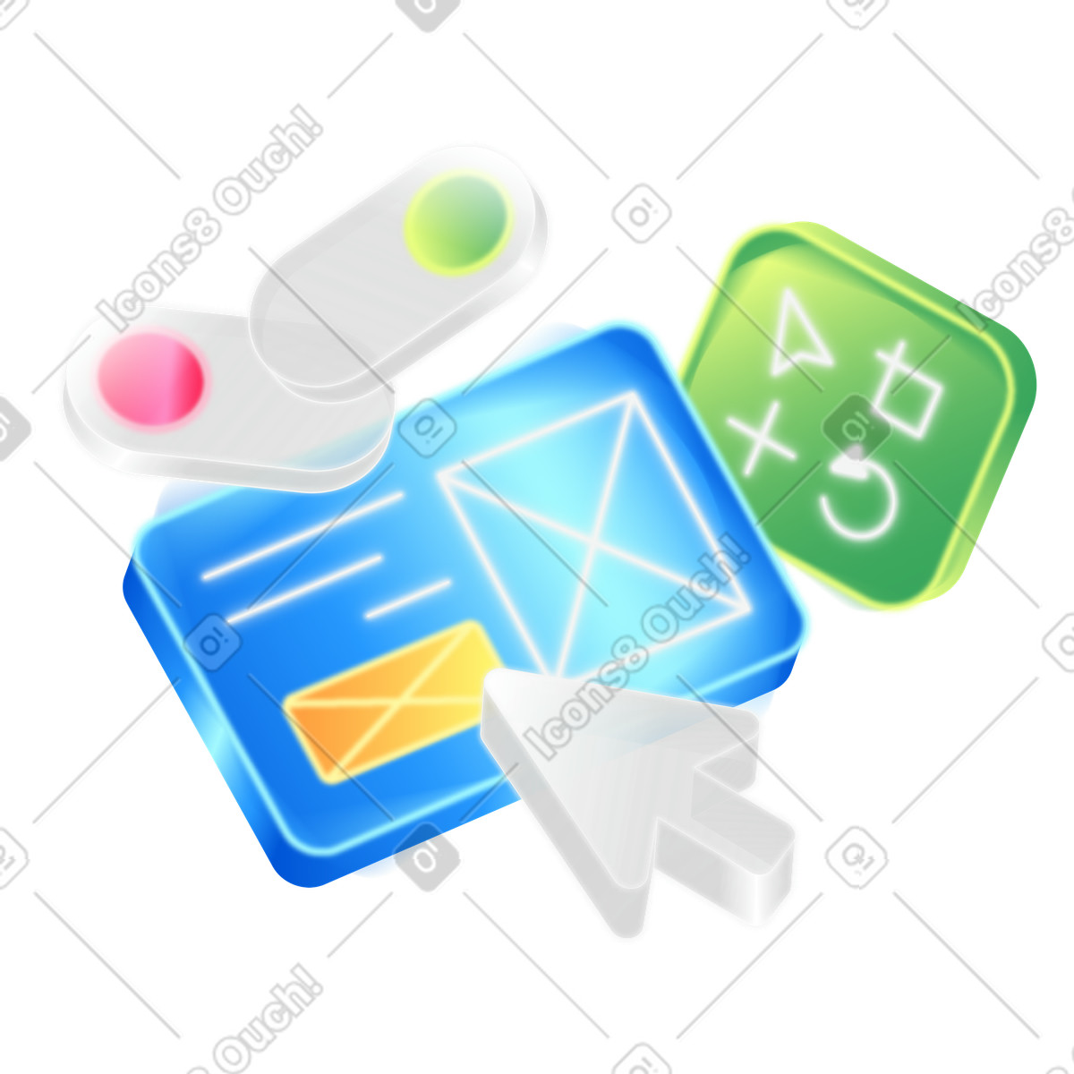 Web design elements with cursor, toggles and toolbar illustration in PNG, SVG