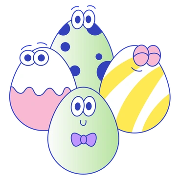 Colorful decorated eggs with cute faces - Eyeful style illustration