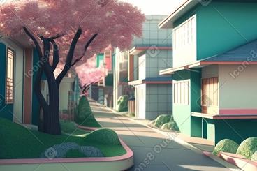 3d 만화 길고 좁은 거리 배경 PNG, SVG