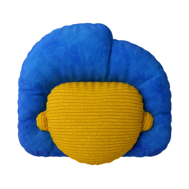 A plush pillow with blue and yellow colors - 3D Plush icons style illustration