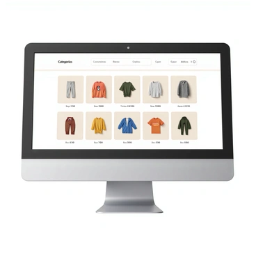 A digital storefront website displayed on a computer screen. The layout features a grid of colorful illustrations showcasing various designs, each surrounded by a light shadow to give depth. Below each illustration, there is a clear price tag displayed in a contrasting color for easy visibility. The background of the website is a light color to highlight the vibrant illustrations. The top of the screen includes a simple navigation bar with categories listed. The overall design is clean and organized, making it user-friendly.