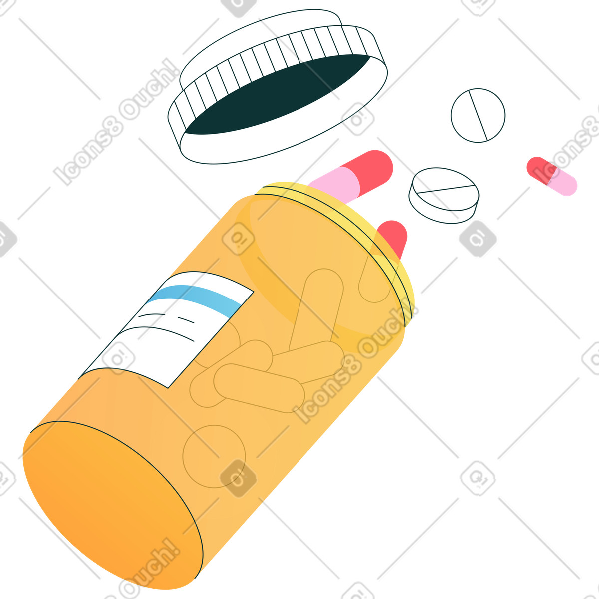 Orangefarbene pillenflasche mit verschluss animierte Illustration im Florid-Stil als Download in GIF, Lottie (JSON), AE