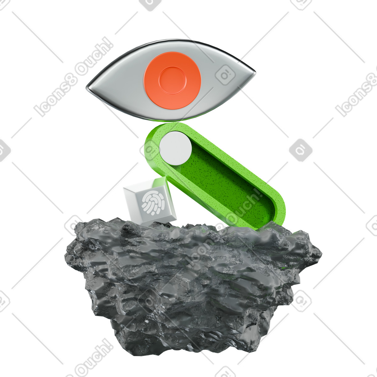 Attiva/disattiva ai eye, impronta digitale e sicurezza illustrazione in stile 3D Platforms scarica in PNG, SVG