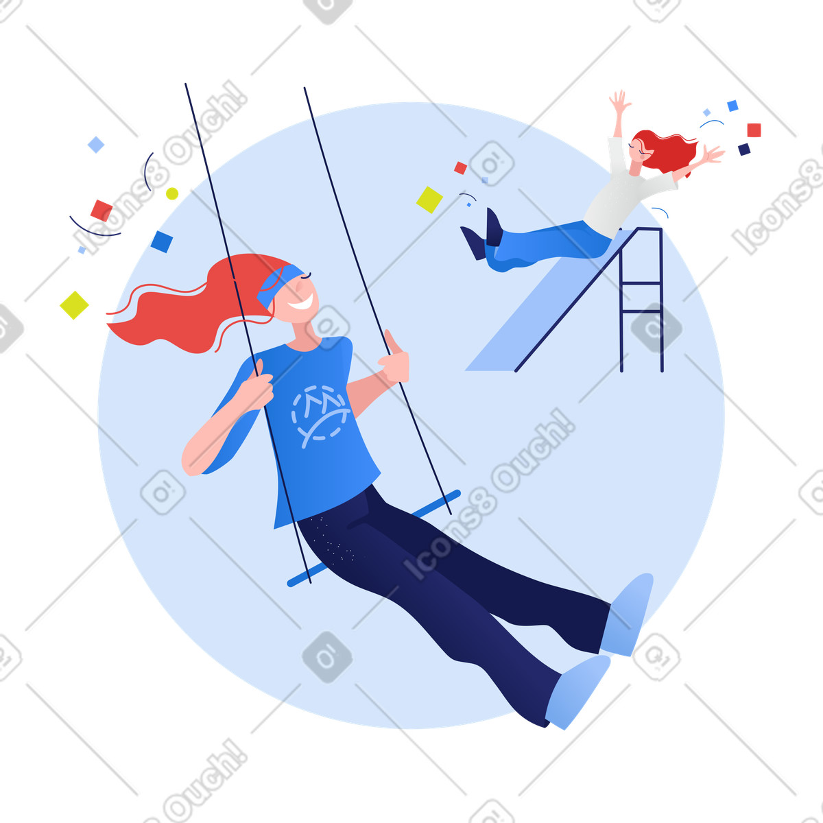 Illustration Les enfants jouent et s'amusent sur une aire de jeux dans le style Clip à télécharger aux formats PNG, SVG