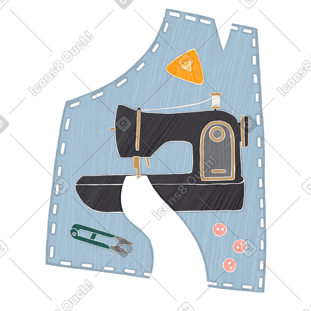 Ilustración Hobby to sew on a black sewing machine en estilo Crafty descargar en PNG y SVG
