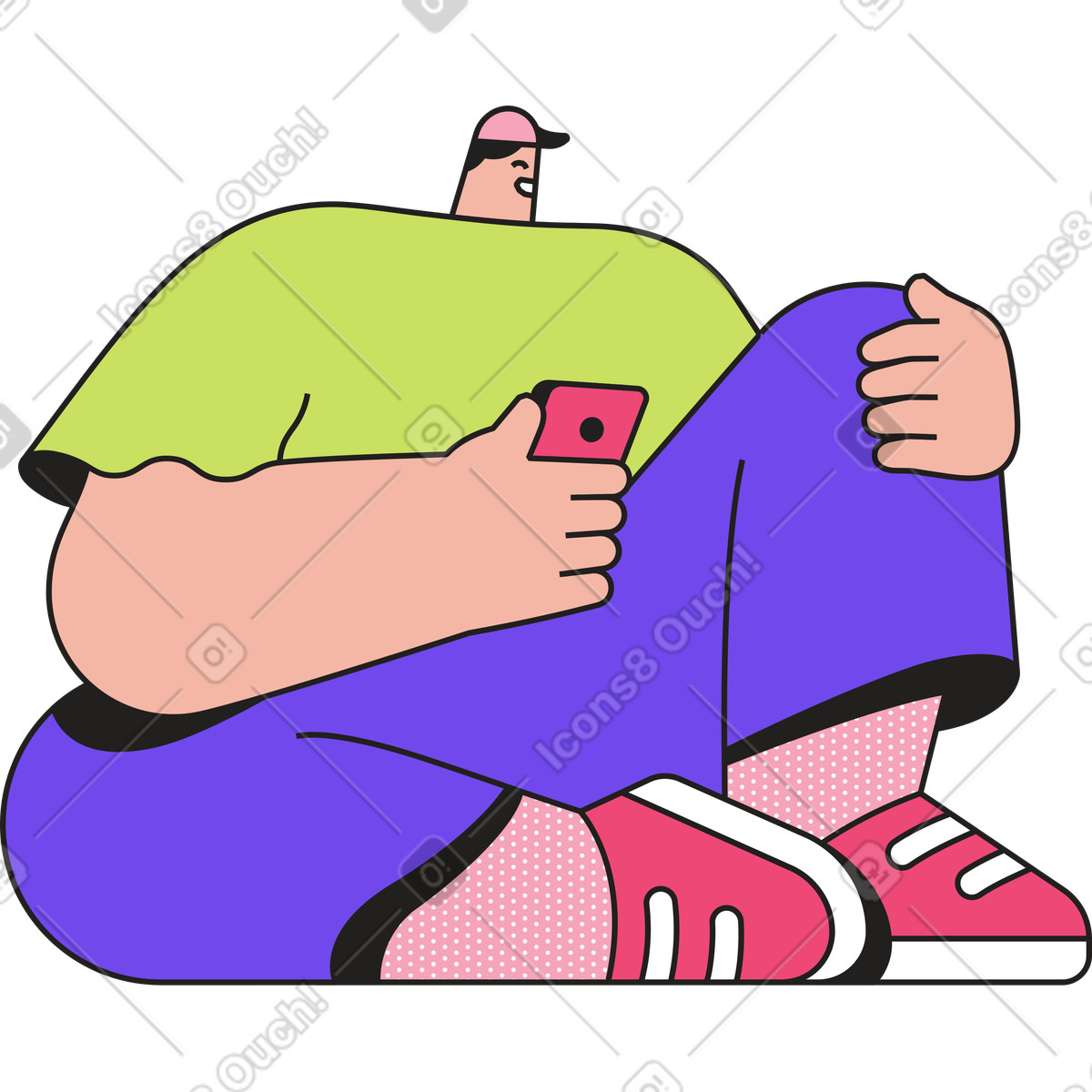 Dazzle スタイルの 電話を持って座っている男 のイラストをPNG、SVG形式でダウンロード