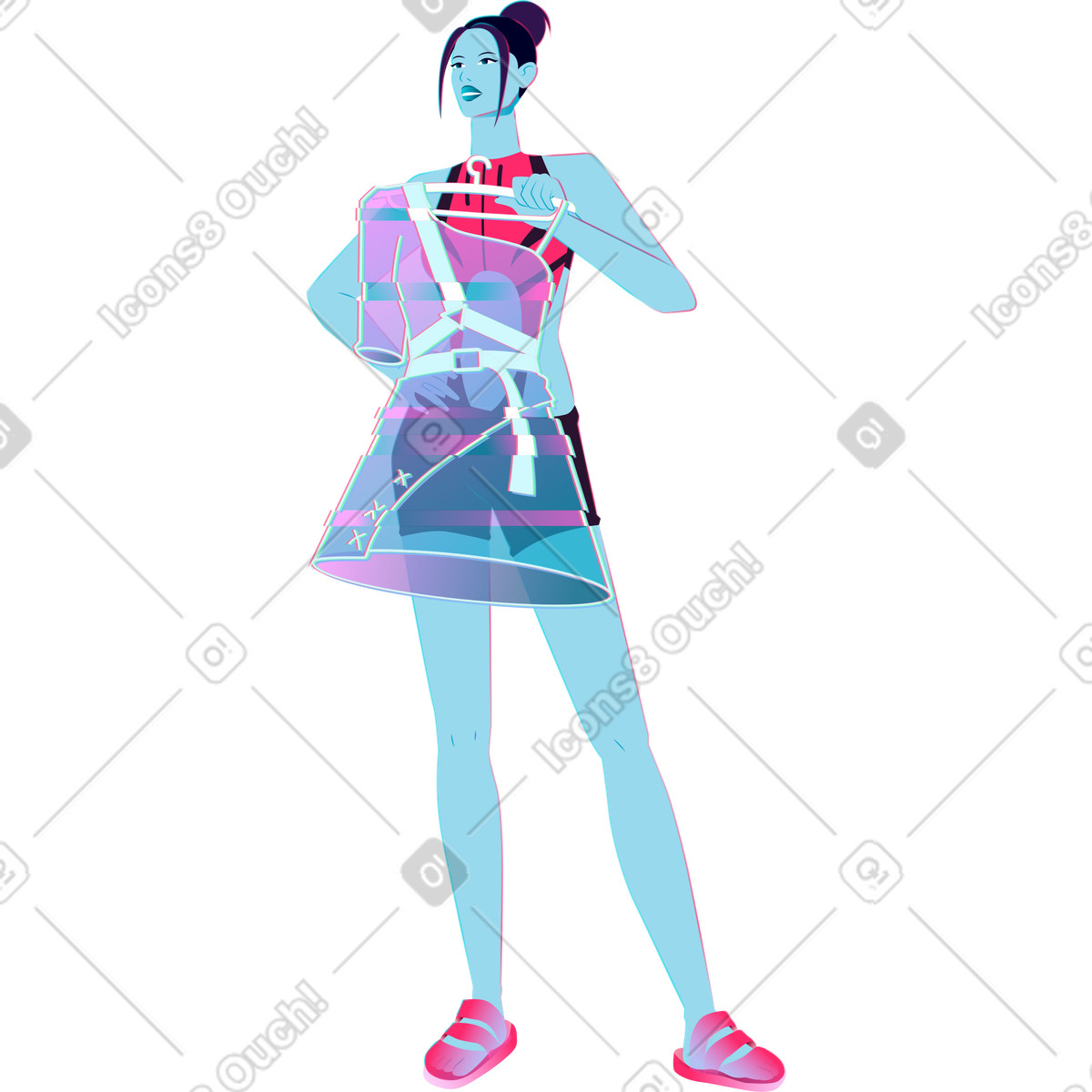Ilustración Mujer probándose un vestido en estilo Neon a descargar en PNG y SVG