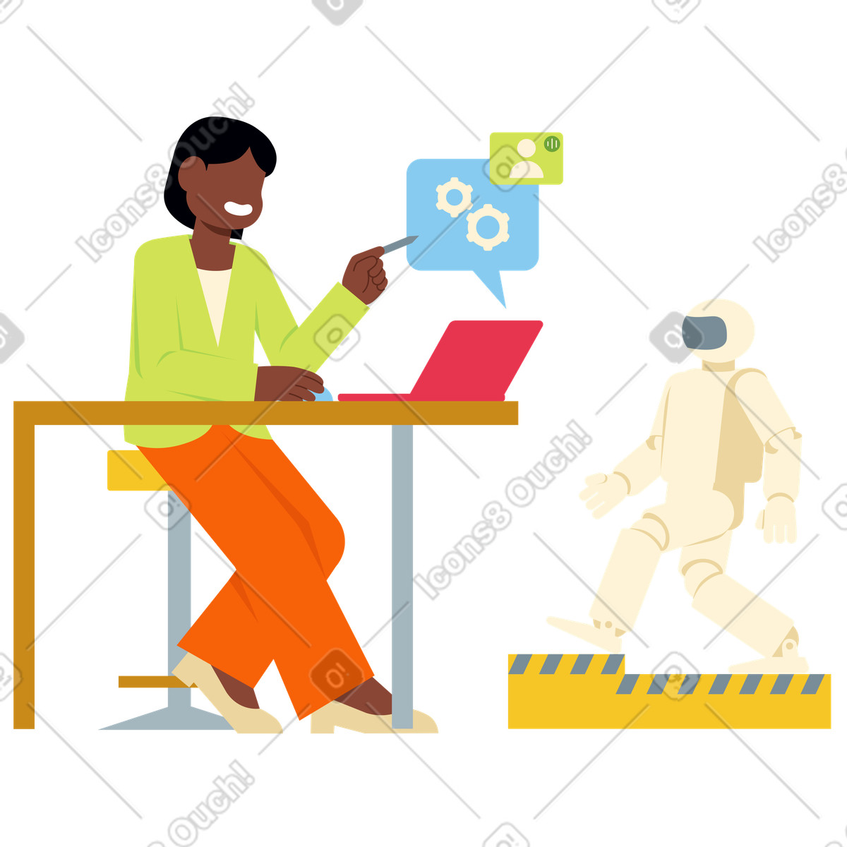 Woman working on machine learning for robot illustration in Catchy style download in PNG, SVG