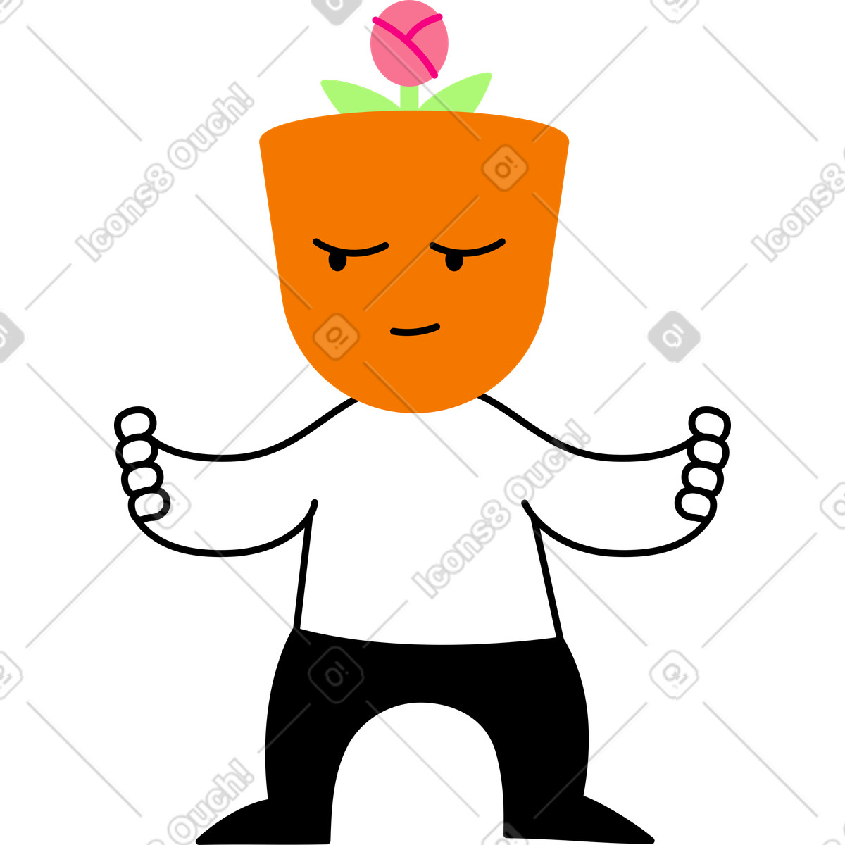Figur mit blumentopfkopf-Illustration im Giggle-Stil als Download in PNG, SVG