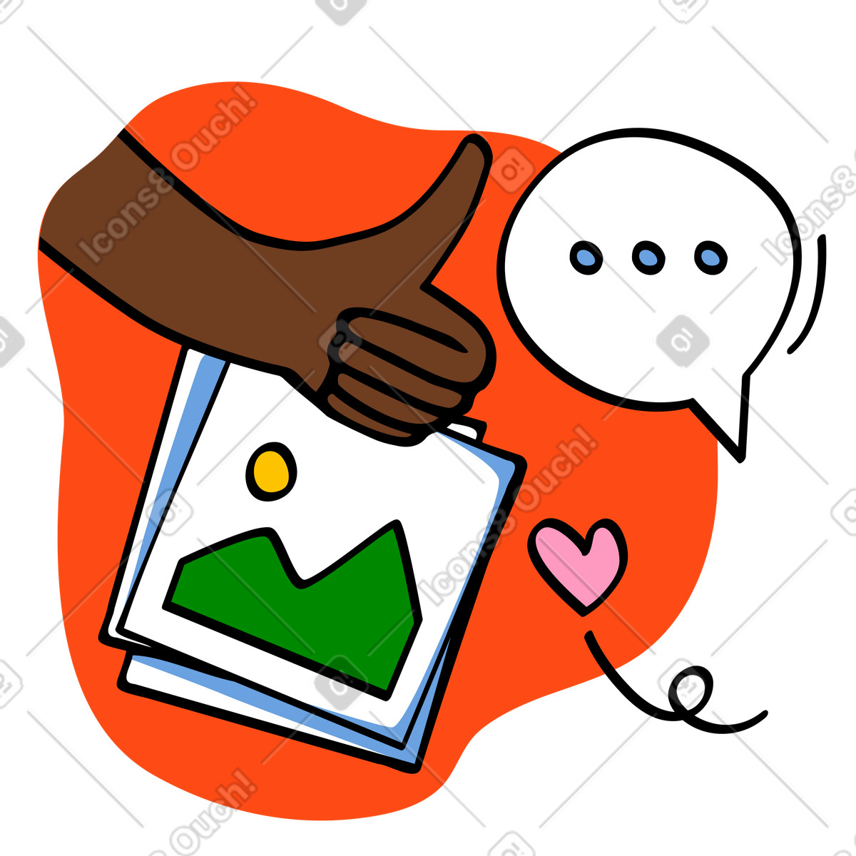 Illustration Marketing sur les réseaux sociaux avec likes et commentaires dans le style Comic à télécharger aux formats PNG, SVG