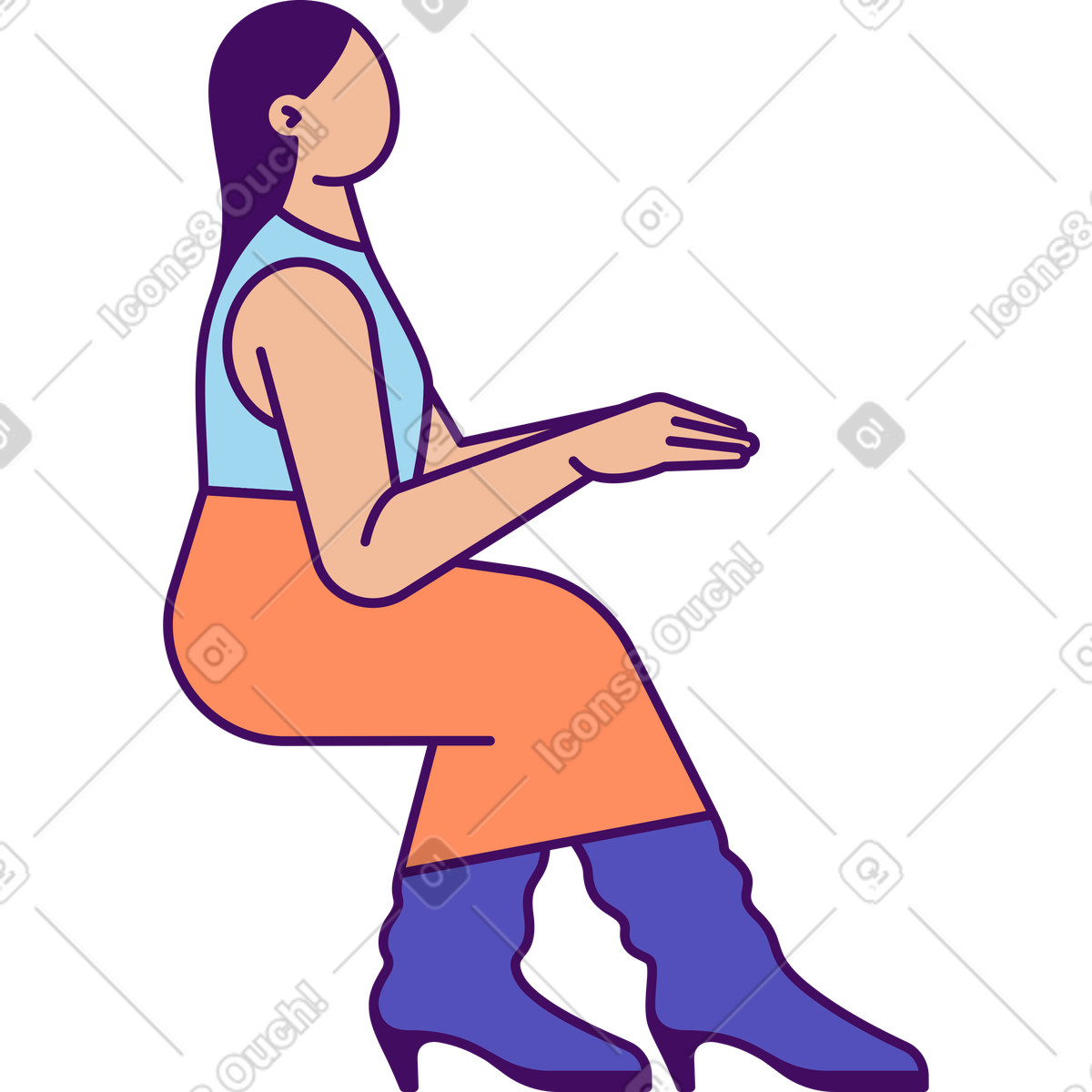 Seated woman raising hands illustration in Simplistic style download in PNG, SVG