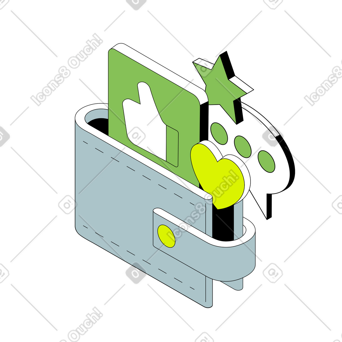 Wallet with social media reactions illustration representing ratings clipart graphics free vector