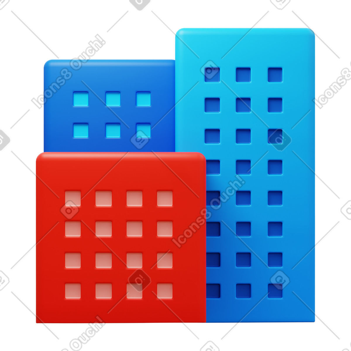 City buildings-Illustration im 3D Fluency-Stil als Download in PNG, SVG