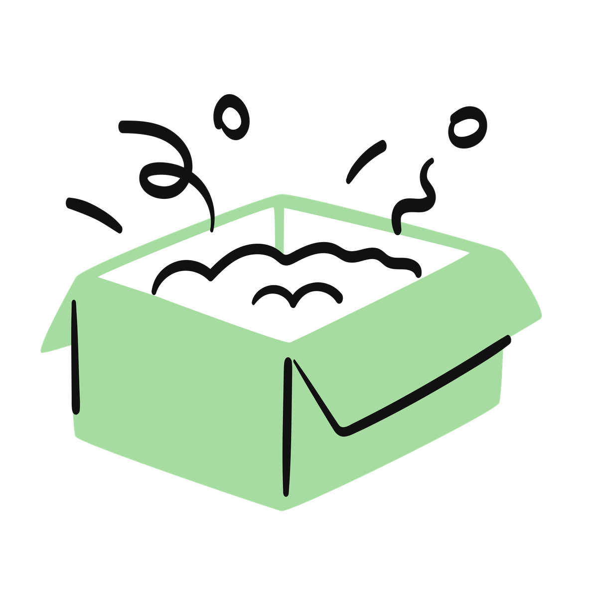 下载 Organic 风格的 Box takeout container holding hot steaming food with lid open 插画，支持 PNG、SVG 格式