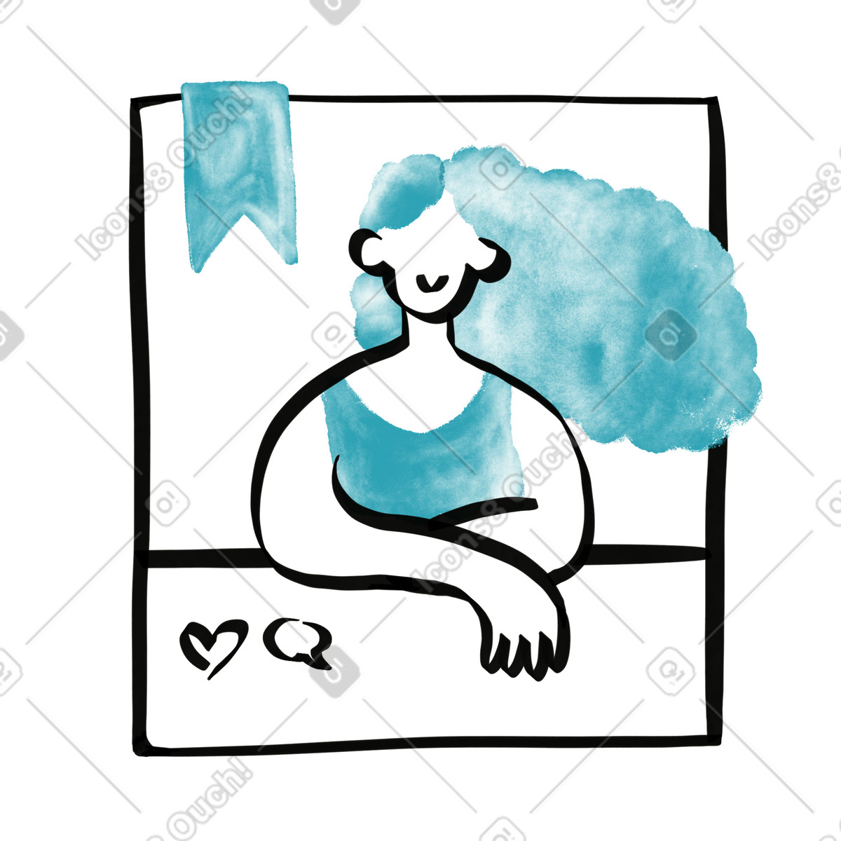Watercolor sketch 스타일의 Social media profile picture framed with like and comment icons 일러스트레이션 PNG, SVG 다운로드