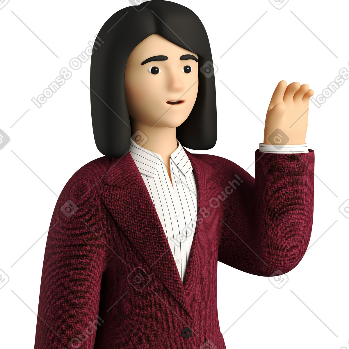 Ilustración Businesswoman in red suit waving goodbye en estilo 3D Business a descargar en PNG y SVG