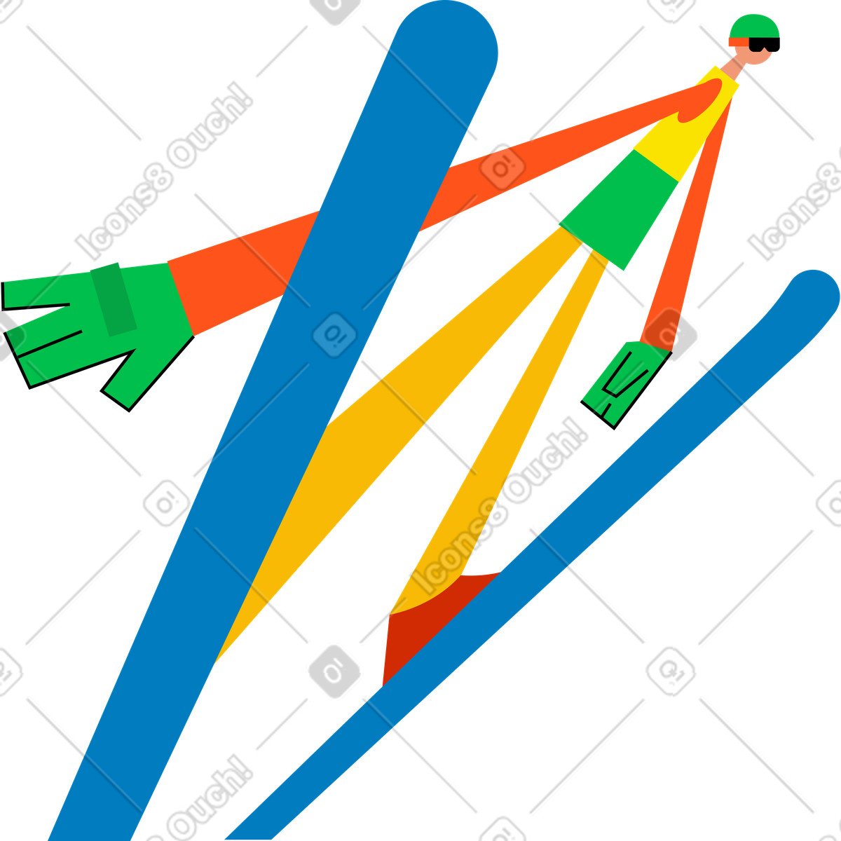Jumping woman skiing illustration in Warp style download in PNG, SVG