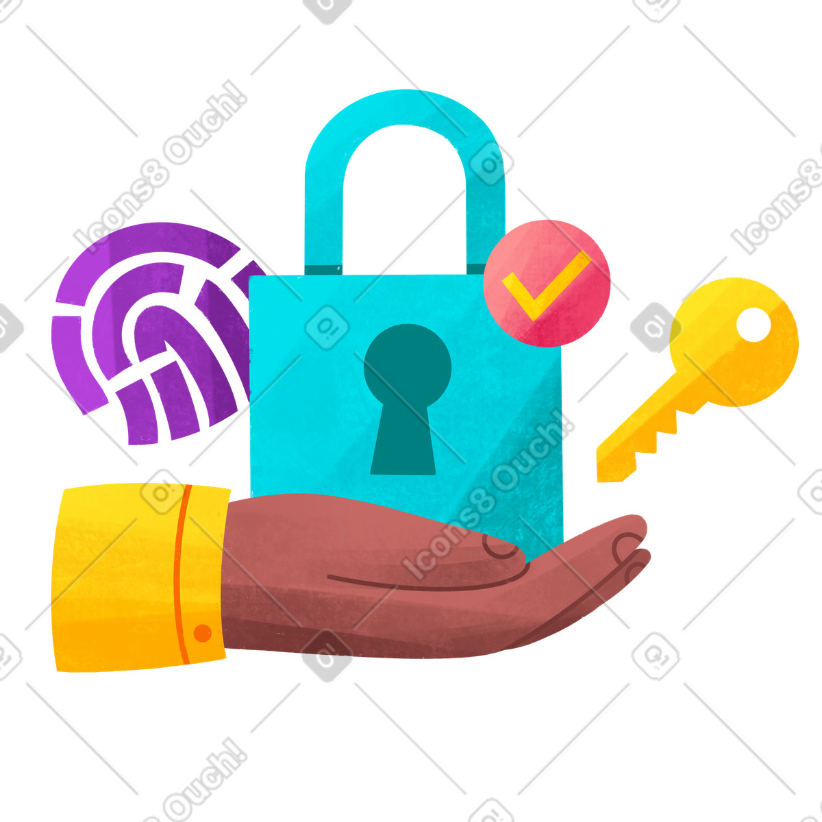 Ilustração de Proteção segura com impressão digital e cadeado em no estilo Bonbon para baixar em PNG, SVG