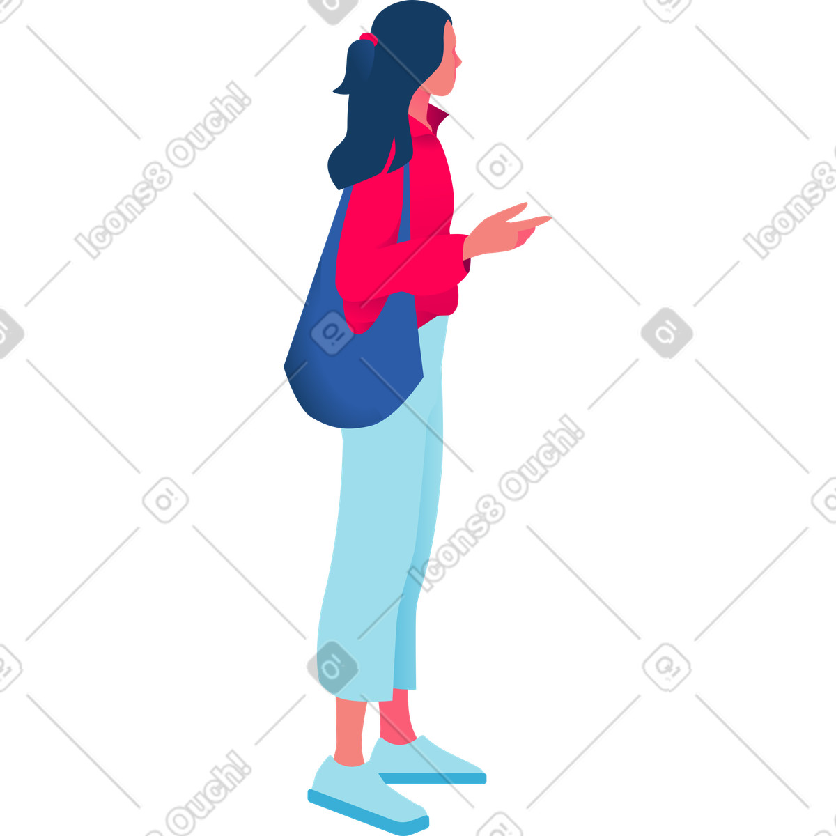 Woman with casual clothes stands side view illustration in Daily style download in PNG, SVG