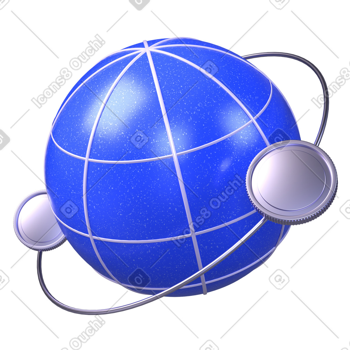 Illustration Globe avec des pièces de monnaie en orbite, transactions financières mondiales, transferts d'argent internationaux dans le style 3D Boost à télécharger aux formats PNG, SVG