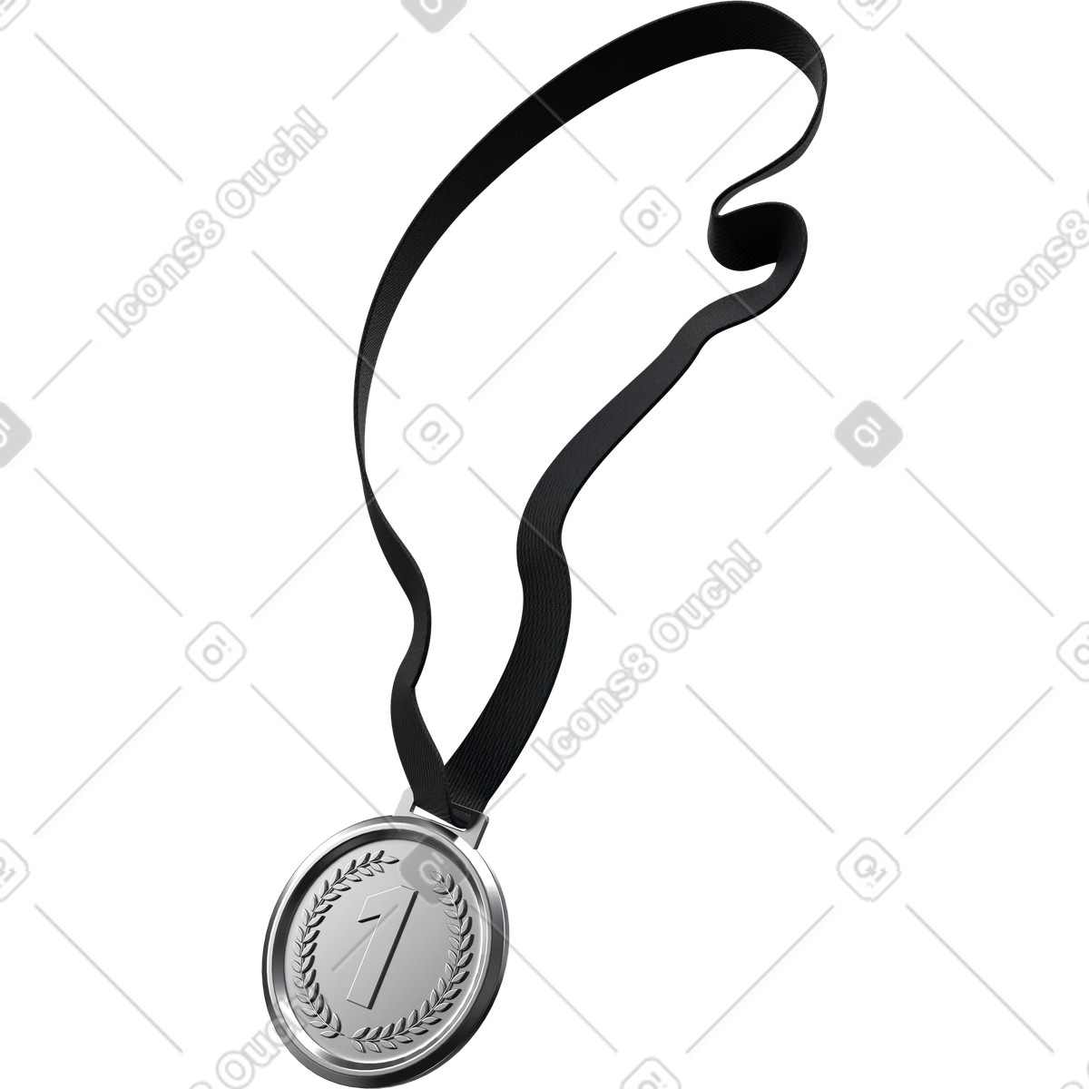 First place medal with laurel wreath, performance achievement and sports award illustration in 3D Pro style download in PNG, SVG