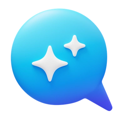 A blue speech bubble with sparkling stars - 3D Fluency style illustration