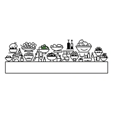 A long table is laden with an abundant brunch buffet. Various dishes are elegantly arranged, showcasing an assortment of pastries such as croissants, danishes, and muffins. Fresh fruits are displayed in vibrant bowls, with an array of berries, sliced melons, and citrus segments. There are also several colorful salads, featuring leafy greens, cherry tomatoes, cucumber slices, and a variety of dressings in small jars. Plates and utensils are neatly set at the beginning of the buffet, ready for guests to serve themselves.