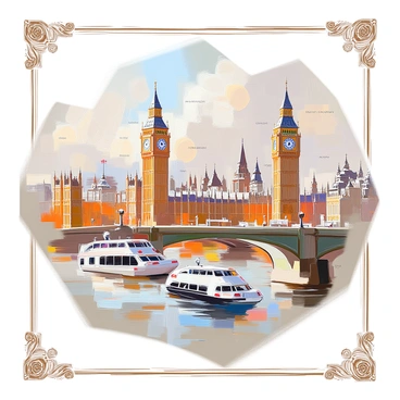 A vintage map with Big Ben as a prominent landmark