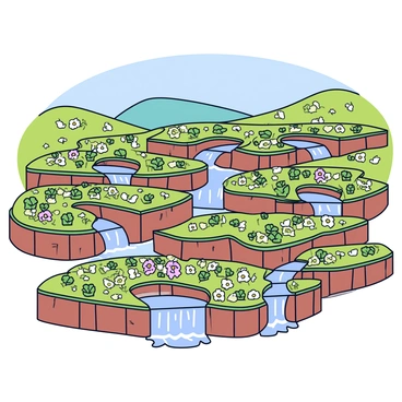 Ancient agricultural terraces with water runoffs creating small waterfalls