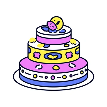 A multi-tiered wedding cake with intricate designs. The cake features vibrant colors, incorporating traditional Marathi cultural motifs such as floral patterns and paisley shapes. Each tier is adorned with delicate decorations, including small edible ornaments that reflect regional artistry. The cake is set on a simple white plate, allowing the colorful details to stand out.