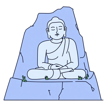A large Buddha statue carved into the side of a rocky mountain. The statue features detailed facial expressions and smooth lines that depict serenity. The mountain has rough, uneven surfaces surrounding the statue, showcasing the natural texture of the rock. Small plants and moss are visible around the base of the statue, adding a touch of greenery to the scene. The overall image captures the grandeur of the sculpture against the stark backdrop of the mountain.