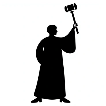 A silhouette of a judge holding a gavel in their hand