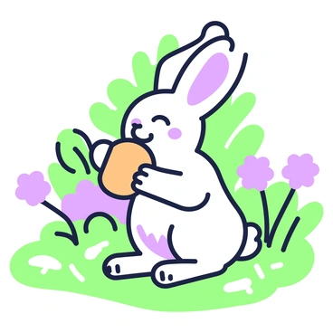 A cute bunny nibbling on a small bread bun in a garden