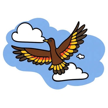 A majestic big bird soaring through a cloudy sky with its wings spread wide