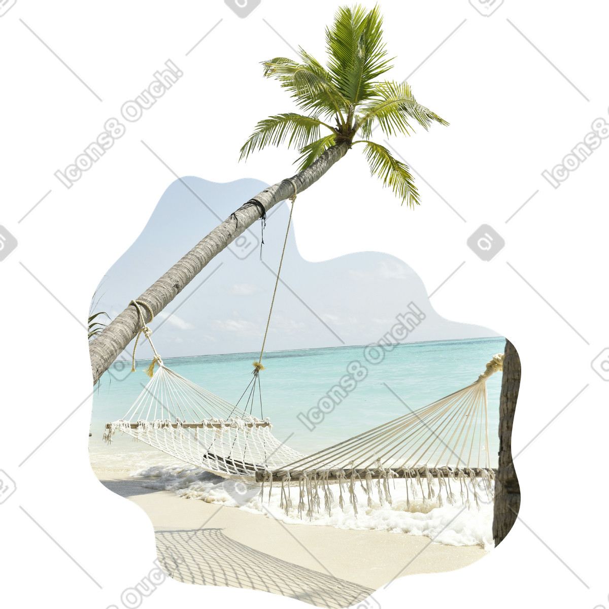 Background with beach, palm tree and hammock illustrazione in stile Everyday scarica in PNG, SVG