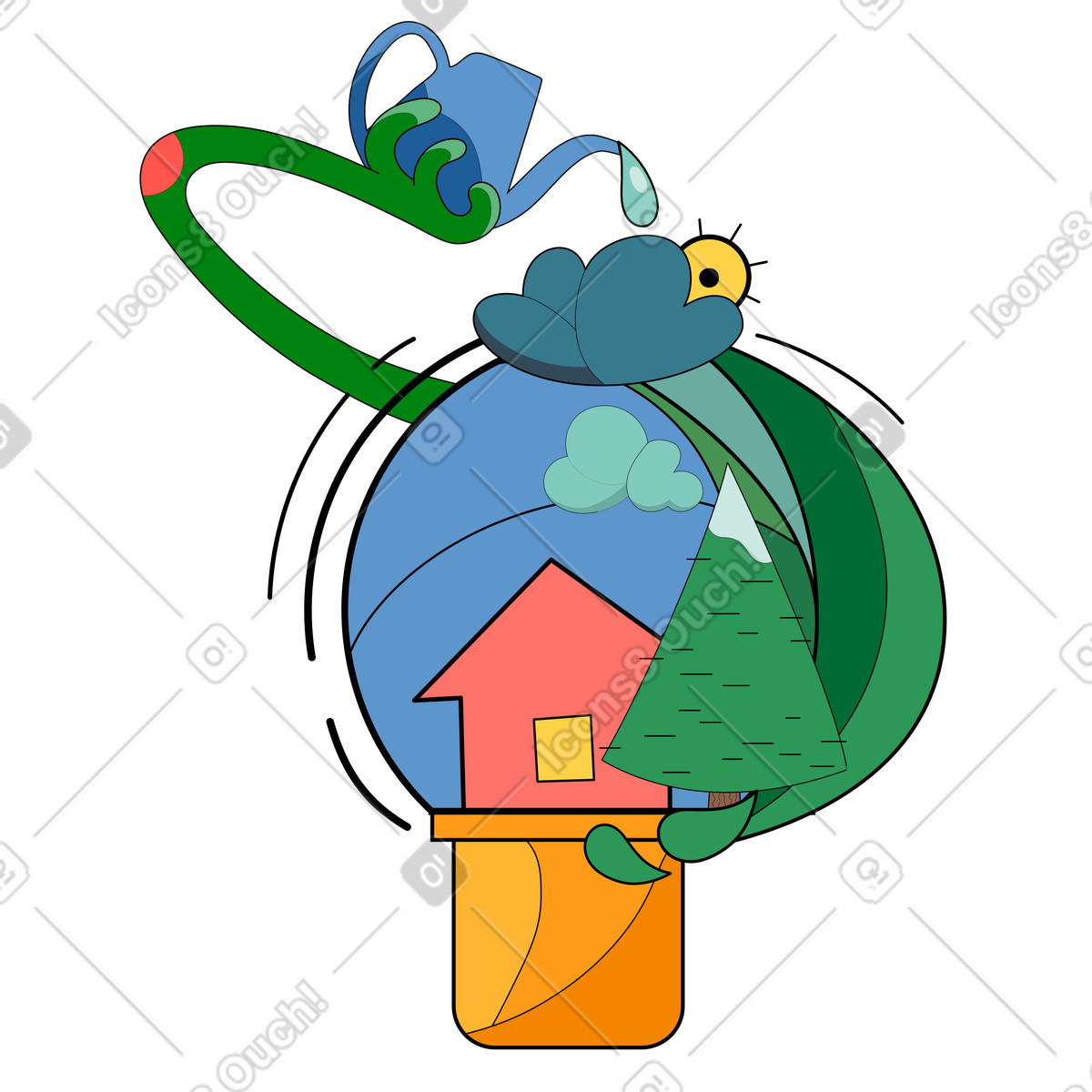 Green and sustainable building for environment illustration in Surr style download in PNG, SVG