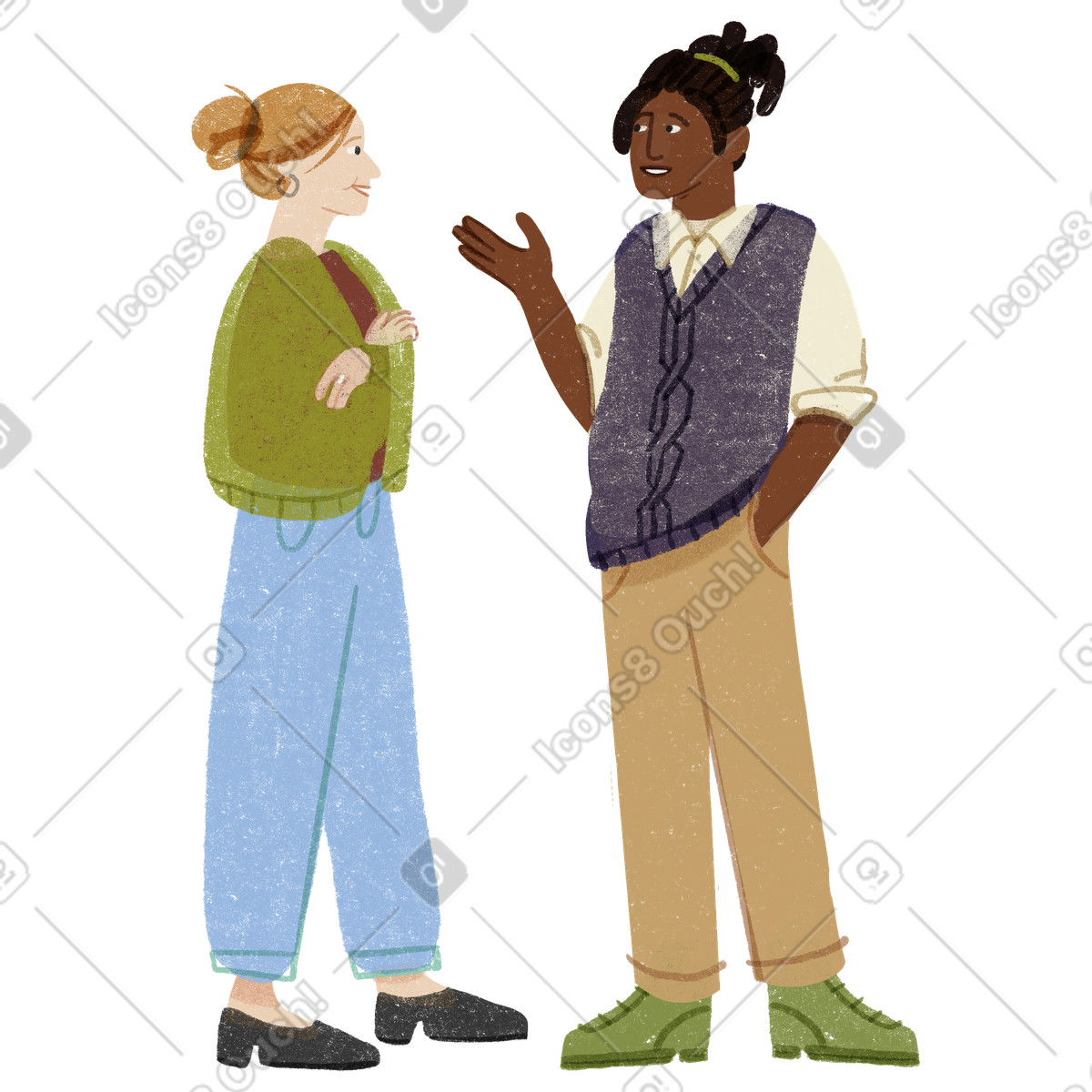 Woman and man in casual clothes talking illustration Public style download PNG, SVG