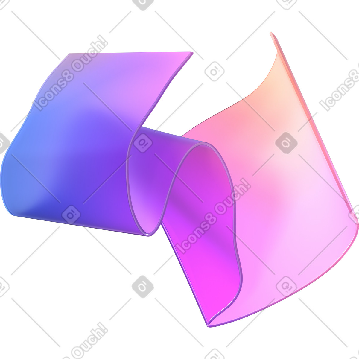 Wavy gradient transparent rectangle illustration in 3D Glassy style download in PNG, SVG