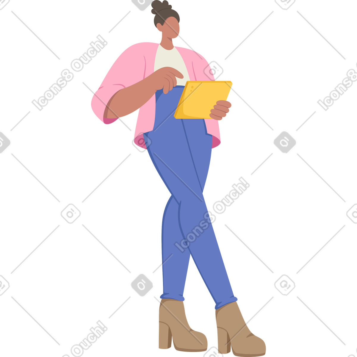 Donna con tablet illustrazione in stile Social scarica in PNG, SVG
