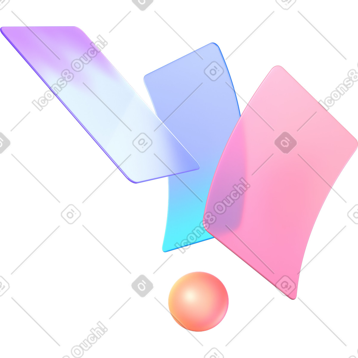 Illustration Cartes flottantes et sphère dans le style 3D Glassy à télécharger aux formats PNG, SVG