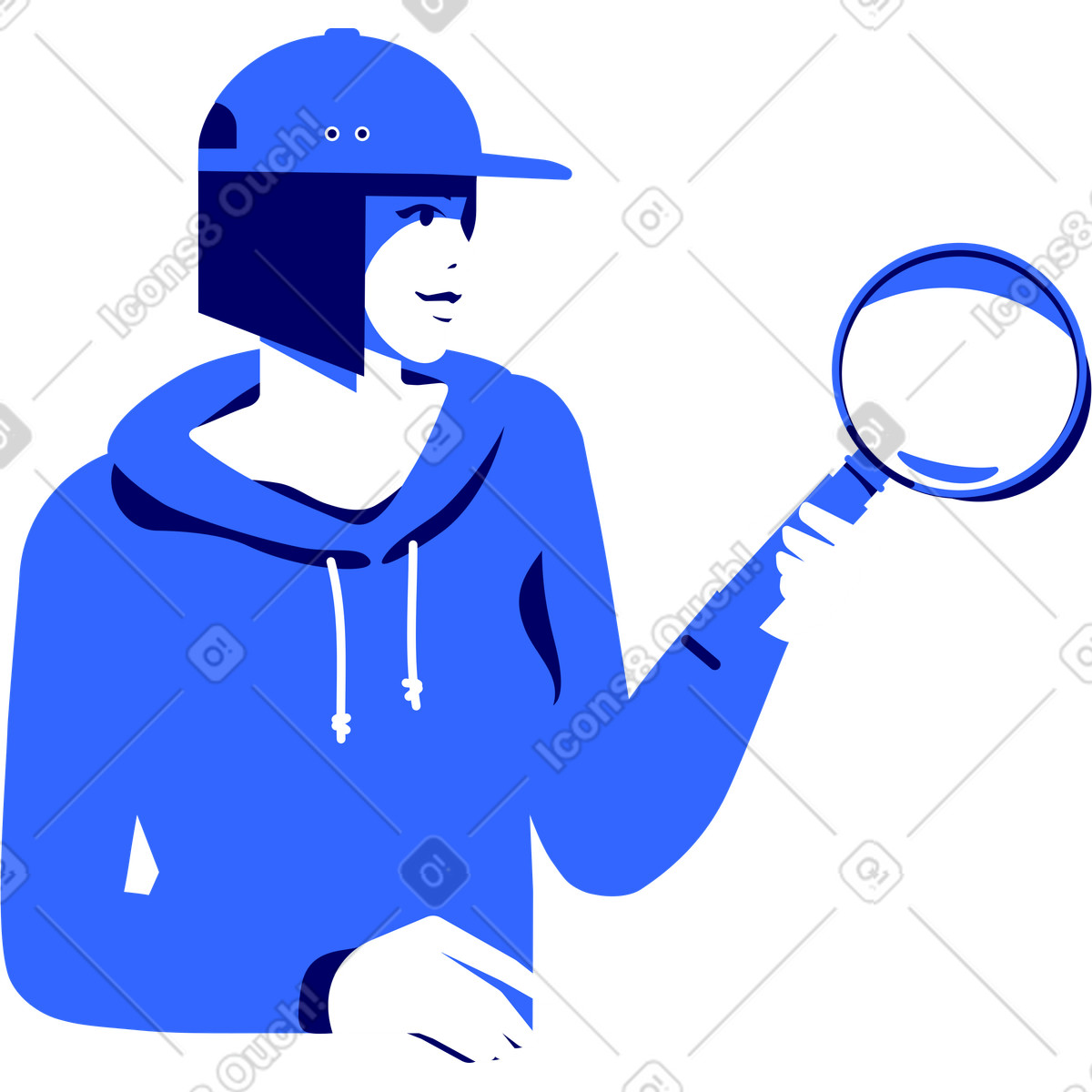 Ilustración Chica probadora con una lupa en la mano estilo Lounge a descargar PNG y SVG