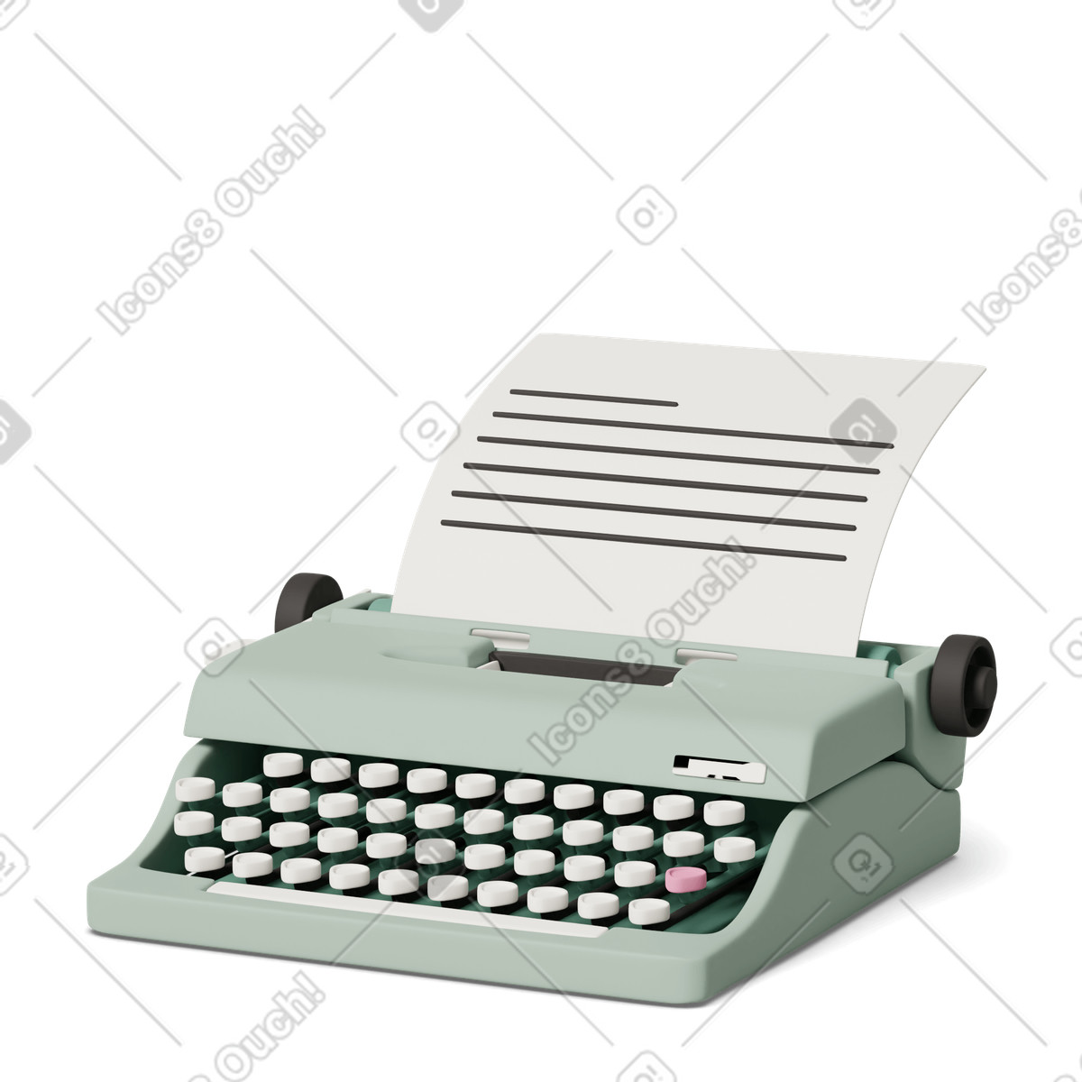 3D Casual life スタイルの Green typewriter のイラストをPNG、SVG形式でダウンロード